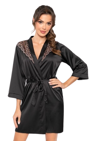 SABRINA  czarny satyna Szlafrok DONNA