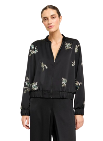 10786 KMX Satynowa bomberka z ozdobnym haftem - czarna