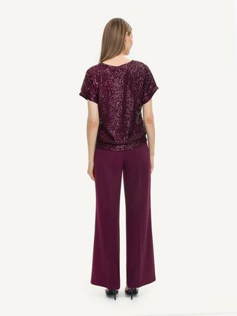 80931 KMX Bordowe spodnie z szeroką nogawką i elastyczną talią