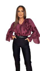 4774 Koszula bordowa z falbaną WIBS