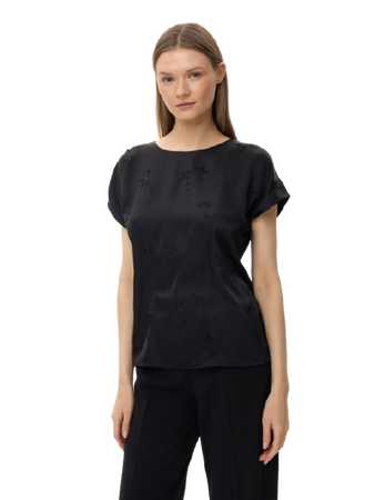 50451 KMX Czarna bluzka z delikatnym haftem