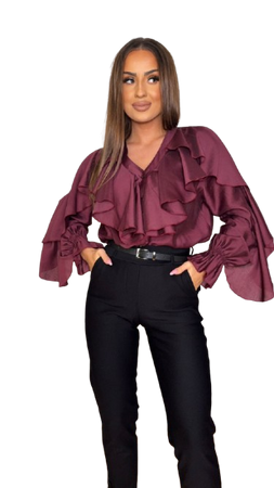 4774  Koszula bordowa z falbaną WIBS