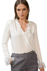 7689-1 EZURI Biała bluzka z koronką LIVIA