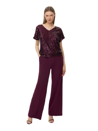 80931 KMX Bordowe spodnie z szeroką nogawką i elastyczną talią