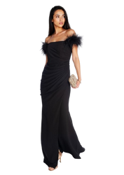 134B Sukienka czarna z piórami ELIT LOOK