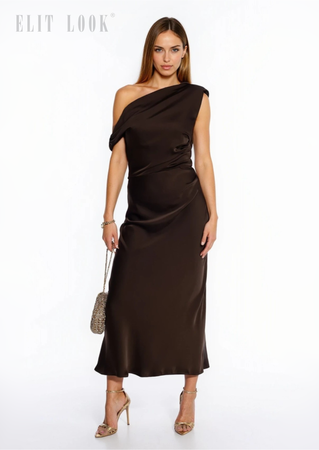 365-S  Sukienka  czekoladowa satyna  ELIT LOOK