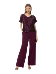 80931 KMX Bordowe spodnie z szeroką nogawką i elastyczną talią