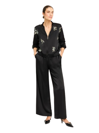 80897 KMX Szerokie spodnie z satynowym połyskiem – czarne