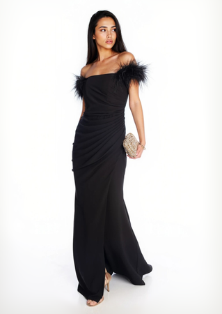 134B  Sukienka czarna z piórami ELIT LOOK