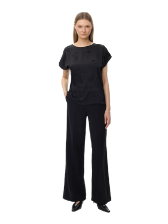 80931 KMX Czarne spodnie z szeroką nogawką i elastyczną talią