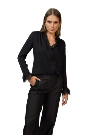 7689-16 EZURI Czarna bluzka z koronką LIVIA