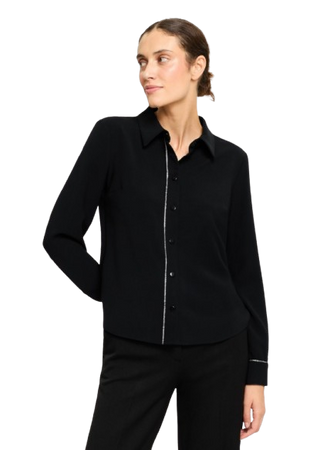 50427 KMX Bluzka koszulowa z ozdobną taśmą – czarna