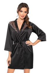 SABRINA czarny satyna Szlafrok DONNA