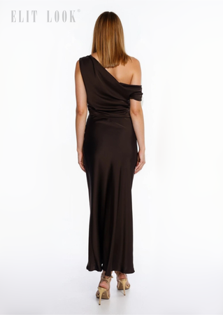 365-S  Sukienka  czekoladowa satyna  ELIT LOOK