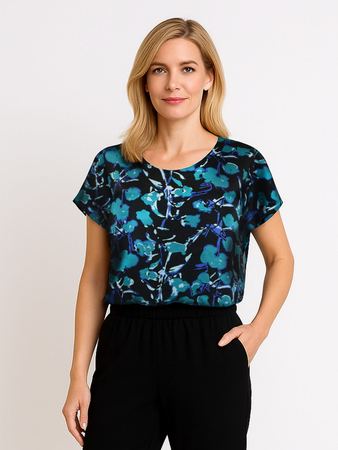 BL-5247 Bluzka czarno turkusowa SABINA