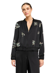 10786 KMX Satynowa bomberka z ozdobnym haftem - czarna