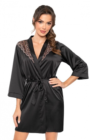 SABRINA  czarny satyna Szlafrok DONNA